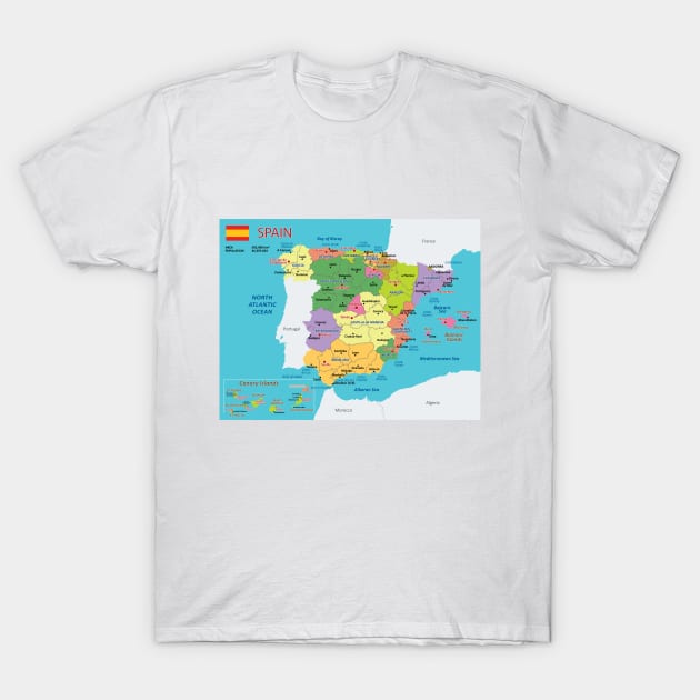 Administrative map of Spain T-Shirt by AliJun